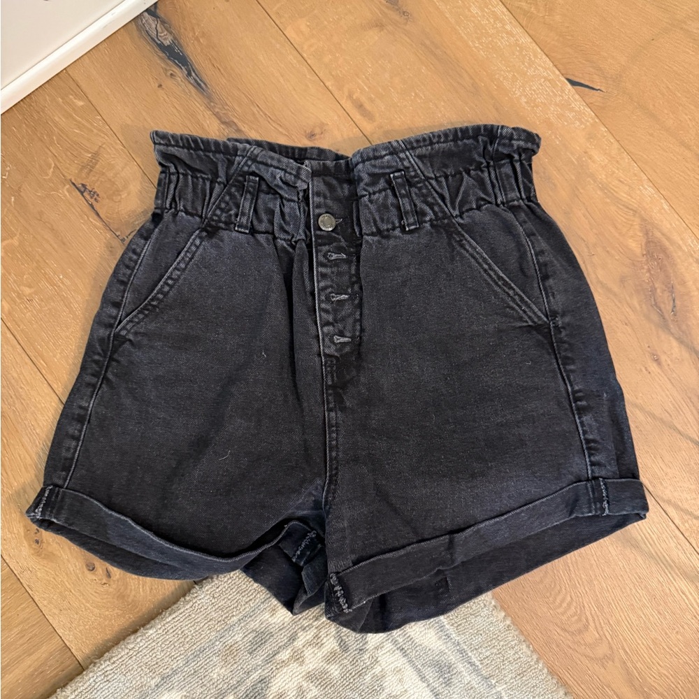 Topshop High Waist Black Denim Shorts